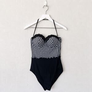 NWT Betsey Johnson Black White Gingham Scallop One Piece Swimsuit Medium